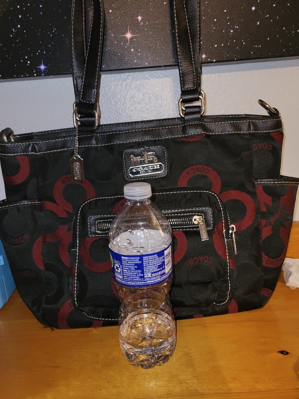 Coach Black Canvas Tote with Burgundy Signature 'C' Pattern - Picture 13 of 13
